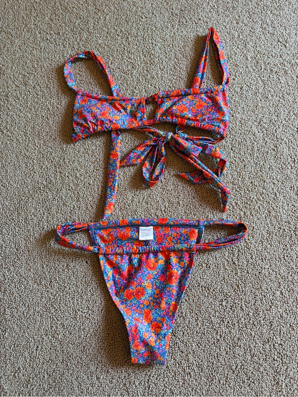 Strawberry Milk Mob Red & Blue Floral Tie Bikini Set Apres